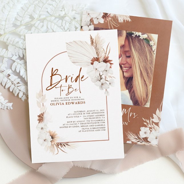 Invitación Terracota Flores Blancas Boho Photo Bridal Shower (Subido por el creador)