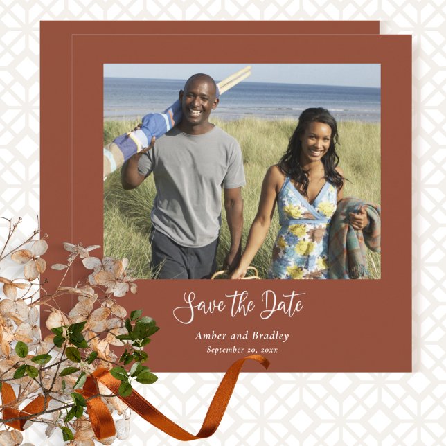 Invitación Terracota Foto mínima Código QR Guardar fecha (Subido por el creador)