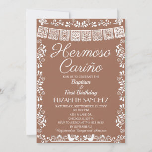 Invitación Terracota Hermoso Cariño Bautizo y Primer Cumpleañ