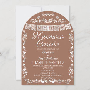Invitación Terracota Hermoso Cariño Bautizo y Primer Cumpleañ