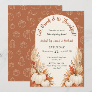 Invitación Terracota Hierba de Pampas Calabaza Blanca Amigos