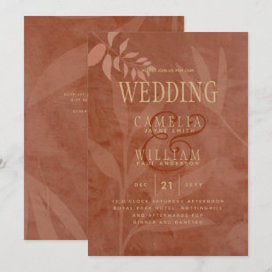 Invitación Terracota Hojas de Otoño de Boda Moderno Dorado