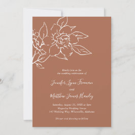 Invitación Terracota Line Art Floral Elegante Boda