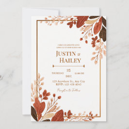 Invitación Terracota Línea Hoja Dorada Botánica Boda