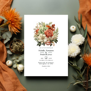Invitación Terracota, marfil y Boda floral verde sabio