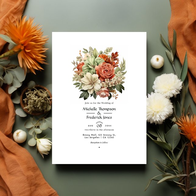 Invitación Terracota, marfil y Boda floral verde sabio (Subido por el creador)