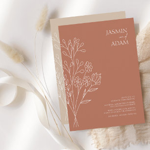 Invitación Terracota mínima Boda de flores silvestres blancas