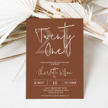 Invitación Terracota Minimalista 21º cumpleaños<br><div class="desc">Moderna Terracota Minimalista Invitación de cumpleaños 21 con divisores Simple invitación de 21 años con un moderno encabezado de caligrafía y número de edad marrón en un fondo de terracota. Esta moderna invitación de cumpleaños 21 de terracota es ideal para alguien que busca un diseño sencillo.</div>