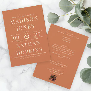 Invitación Terracota minimalista Todo En Un Código QR Boda