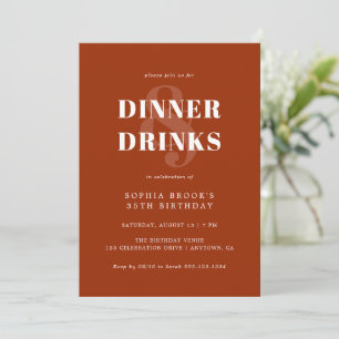 Invitación Terracota moderna Audaz tipografía Cumpleaños Cena