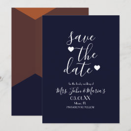 Invitación Terracota Moderna Chocolate Azul Marino Save the D