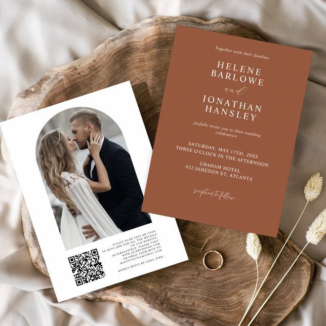 Invitación Terracota moderna clásica elegante matrimonio (Terracotta Modern Classic Elegant Wedding Invitation)