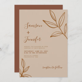 Invitación Terracota moderna con Boda de Leaves Boho
