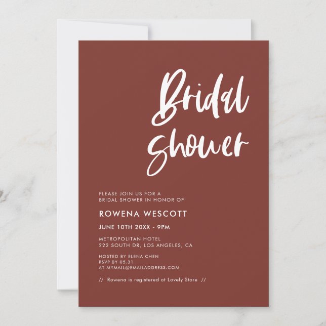 Invitación Terracota moderna y elegante Ducha de novia (Anverso)