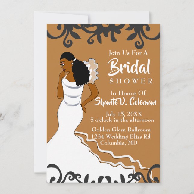 Invitación Terracota, mujer afroamericana, ducha de novia (Anverso)