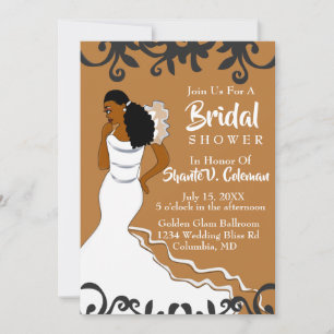 Invitación Terracota, mujer afroamericana, ducha de novia