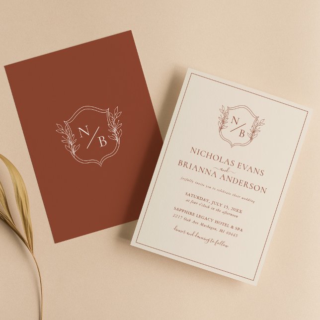 Invitación Terracota Naranja Escudo moderno Boho Boda (Subido por el creador)