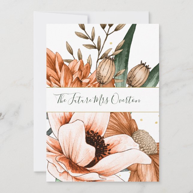 Invitación Terracota Naranja Floral Elegante Ducha Bridal (Reverso)