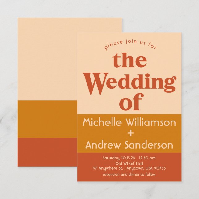 Invitación Terracota Naranja Moderno Retro 3.5x5 (Anverso / Reverso)