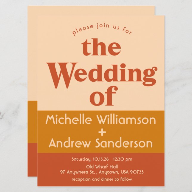 Invitación Terracota naranja moderno retro 6.5x8.75 (Anverso / Reverso)