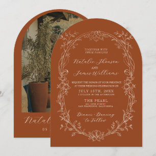 Invitación Terracota Naranja Quemada Arqueada foto Boda