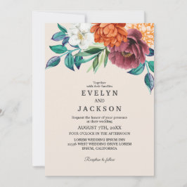 Invitación Terracota naranja quemada boda otoño floral