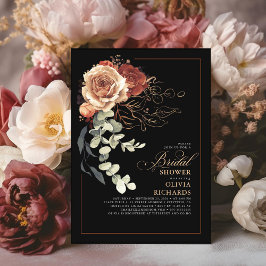 Invitación Terracota Naranja quemada Floral Black Bridal Show