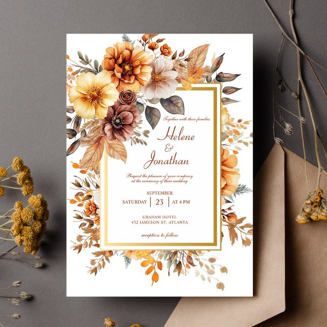 Invitación Terracota Naranja quemada Jardín Elegante Boda (Burnt Orange Terracotta Garden Elegant Wedding Invitation)