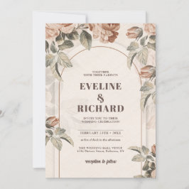 Invitación Terracota naranja quemada y arco vegetal