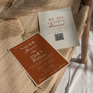 Invitación Terracota Naranja Quemado Dinero Antiguo Código QR