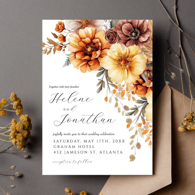 Invitación Terracota Naranja quemado Rust Boho Elegante Boda (Terracotta Burnt Orange Rust Boho Elegant Wedding Invitation)