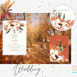 Invitación Terracota Naranja Rústico Floral Elegante Boda
