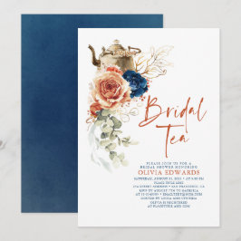 Invitación Terracota Navy Blue Boho Bridal Shower Tea Fiesta