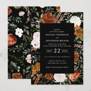 Invitación Terracota negra de presupuesto floral floral rústi