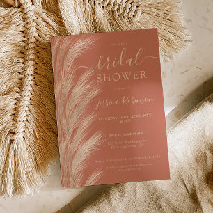 Invitación Terracota pampas césped acuarela ducha de novia