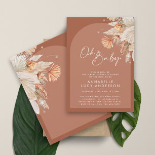 Invitación Terracota pampas pasto moderna ducha bebé
