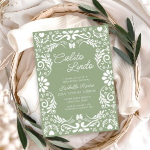 Invitación Terracota Papel Picado Baby Shower Verde Mexicano