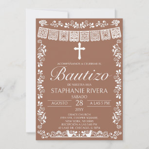 Invitación Terracota Papel Picado Bautizo Español