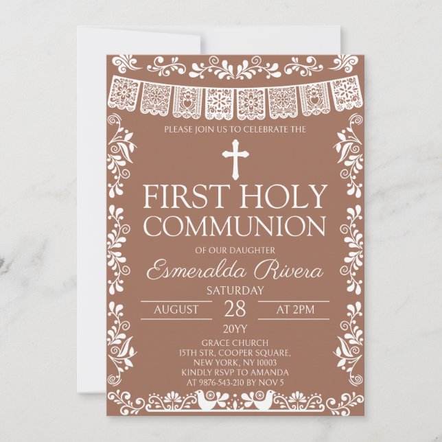 Invitación Terracota Papel Picado Primera Comunión (Anverso)