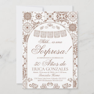 Invitación Terracota Papel Picado Sorpresa 50 Cumpleaños