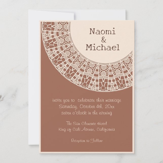 Invitación Terracota pastoral simple con Boda de encaje (Anverso)