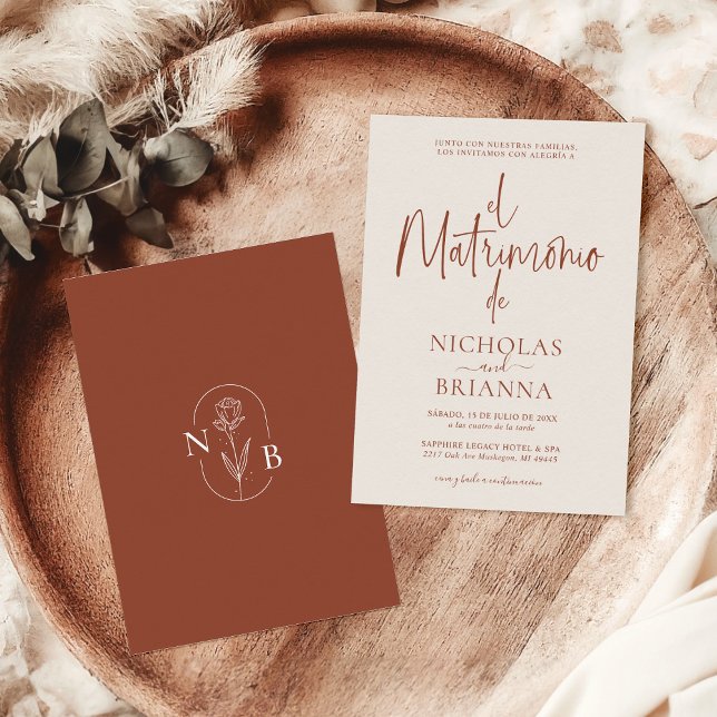 Invitación Terracota quemada Naranja Boda español moderno (Subido por el creador)