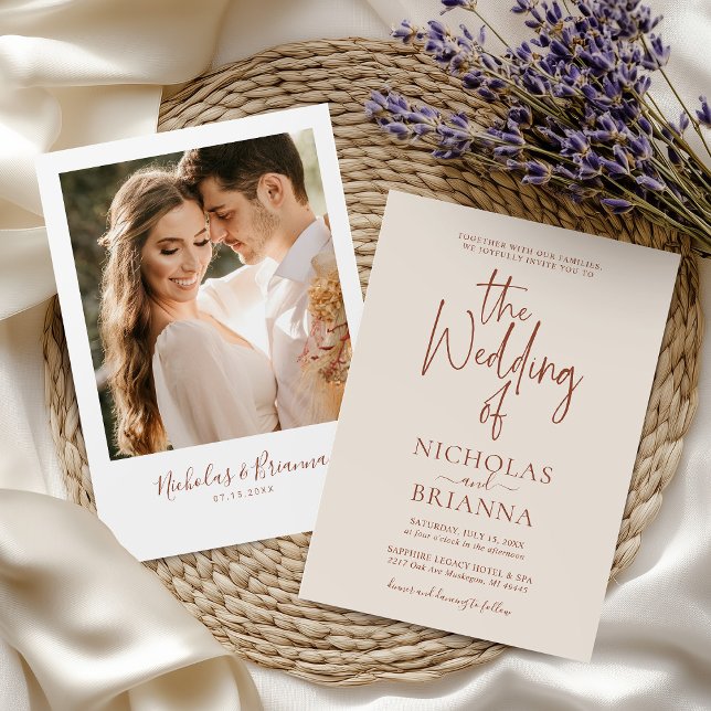 Invitación Terracota quemada Naranja moderno Boda Boho Foto (Subido por el creador)