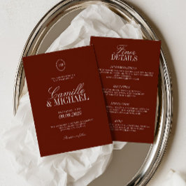 Invitación Terracota Rojo Intenso Boda Moderna Todo en Uno