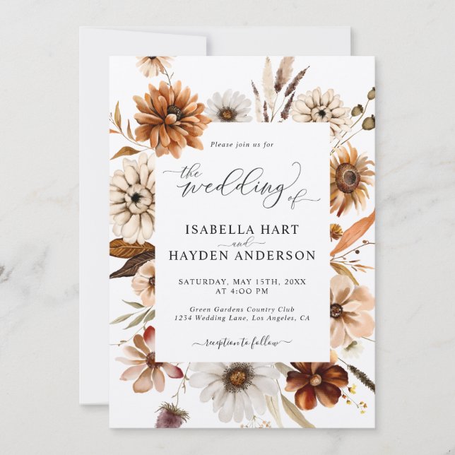 Invitación Terracota Russet Cae En Un Boda De Código QR (Anverso)
