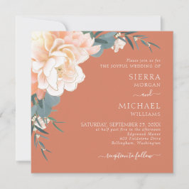 Invitación Terracota Rust Rubor Peach Gold Floral Boda In