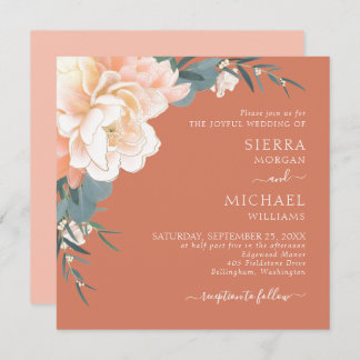 Invitación Terracota Rust Rubor Peach Gold Floral Boda In