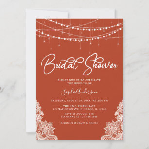 Invitación Terracota Rustic String Luces Lace Bridal Shower