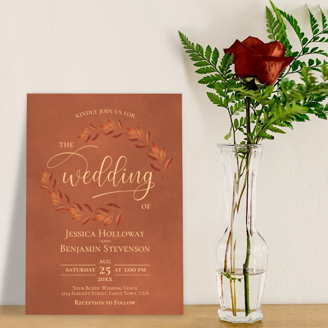 Invitación Terracota rústica deja una elegante boda (Subido por el creador)