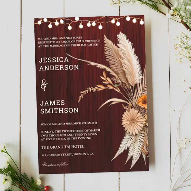 Invitación Terracota rústica y Boda Maroon Florals (Subido por el creador)